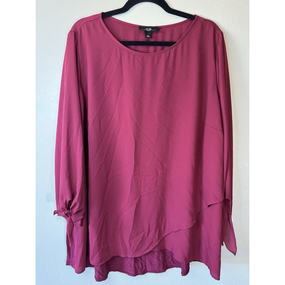 AGB Women Plus Size Top Blouse Burgundy Size 2X‎
